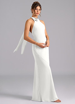 Azazie Velli Robes de demoiselle d'honneur Robe Sirène en Mousseline de soie Col Haut Blanc image3