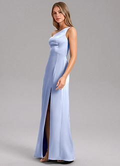 Azazie Feby Bridesmaid Dresses Ice A-Line One Shoulder Stretch Satin Dress image4