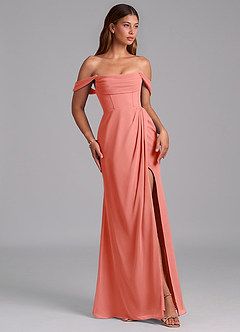 Azazie Johana Jurken voor bruidsmeisjes Converteerbaar Jurk van Chiffon met Zeemeermin Off the Shoulder Zalm Roze image6