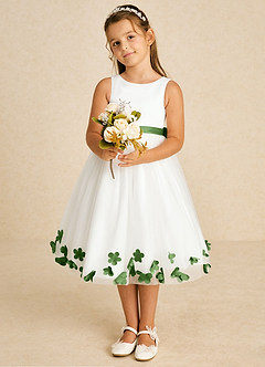 Azazie Dot Flower Girl Dresses Ivory Basil A-Line Bow Tulle Dress image1