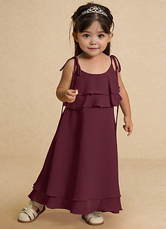 Azazie Temi Flower Girl Dresses Cabernet A-Line Spaghetti Strap Chiffon Dress image6