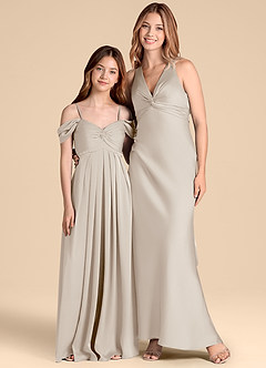 Azazie Kaitlynn Junior Frost A-Line Off the Shoulder Stretch Satin Dress image3