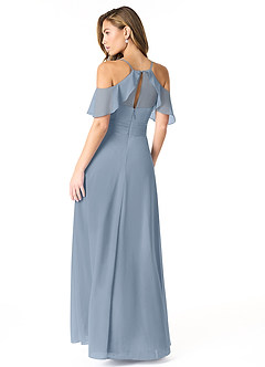 Azazie Dakota Vestidos de damas de honor Vestido de Azul Polvoriento de Gasa de Corte en A con Cuello en V plisado image2