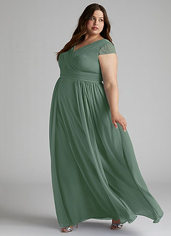 Azazie Organa Robes de demoiselle d'honneur Robe Trapèze en Mousseline de soie Plissée Eucalyptus image9