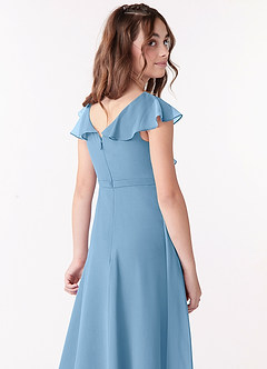 Azazie Posie Junior Steel Blue A-Line Ruched Chiffon Dress image5