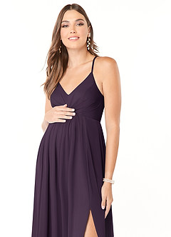 Azazie Annabelle Maternity Bridesmaid Dresses A-Line V-Neck Pleated Mesh Floor-Length Dress image6