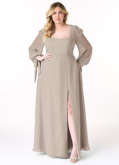 Azazie Leonia Bridesmaid Dresses Frost A-Line Long Sleeve Chiffon Dress image11