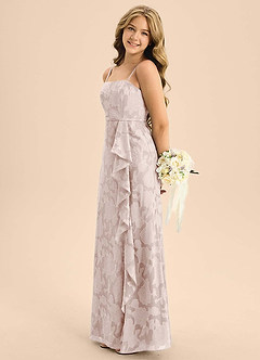 Azazie Kaylee Junior Blushing Pink A-Line with Belt Floral Burnout Dress image3