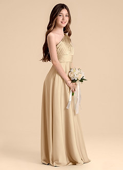 Azazie Charlize Junior A-Linie Plissee Stretch-Satin Kleid Champagner image5