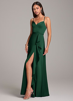 Azazie Naeem Bridesmaid Dresses Dark Green A-Line Stretch Satin Dress image3