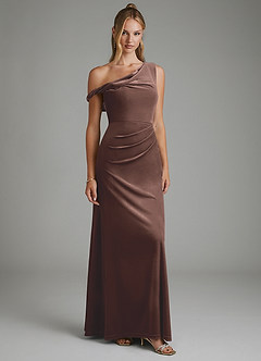 Azazie Emerson Bridesmaid Dresses Ganache A-Line Off the Shoulder Velvet Dress image3