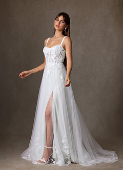 Azazie Jovana Wedding Dresses Diamond White A-Line Scoop Tulle Dress image4