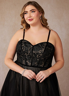 Azazie Persephone Wedding Dresses Black Champagne Ball-Gown Lace Tulle Dress image15