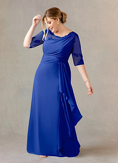 Azazie Dionysus vestidos de madre de la novia Vestido de Azul Real de Gasa de Corte En A con Encaje cuello barco image8