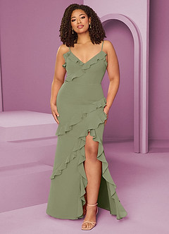 Barbie ♥ Azazie Bridesmaid Dresses Pistachio Sheath Chiffon Dress image9