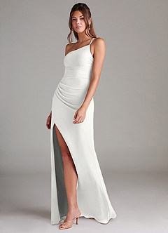 Azazie Eren Vestidos de damas de honor Vestido de Blanco de Gasa de Corte Recto con Hombro unilateral image5