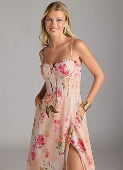 Azazie Holly Final Sale Green Fern Floral A-Line Ruched Chiffon Dress image2