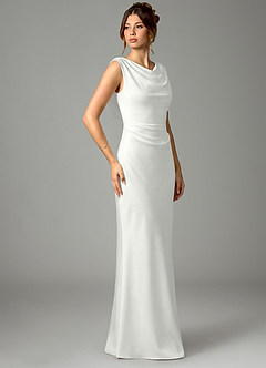 Azazie Kieryn Robes de demoiselle d'honneur Robe Sirène en Satin extensible Plissé Blanc image3