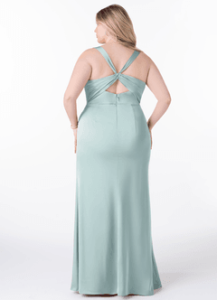 Azazie Mero Bridesmaid Dresses Mist Sheath Pleated Stretch Satin Dress image8