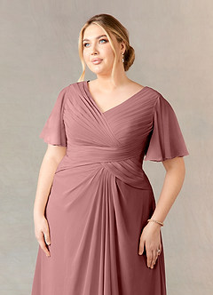 Azazie Morning Glory Mother of the Bride Dresses A-Line V-Neck Ruched Chiffon Floor-Length Dress image10
