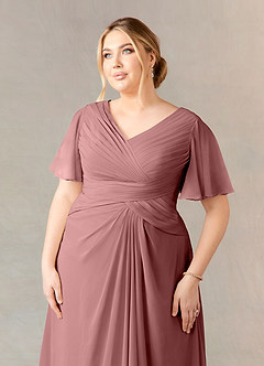 Azazie Morning Glory Mother of the Bride Dresses Desert Rose A-Line V-Neck Ruched Chiffon Dress image9