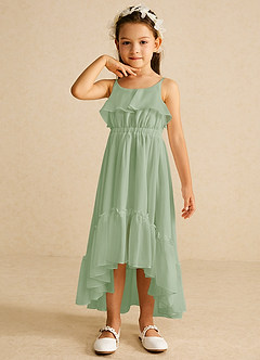 Azazie Karmen Flower Girl Dresses Dusty Sage A-Line Ruched Chiffon Dress image4