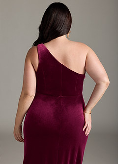 Azazie Argan Bridesmaid Dresses Cabernet Mermaid One Shoulder Pleated Velvet Dress image13