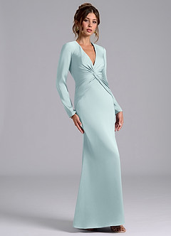 Azazie Valerie Bridesmaid Dresses Mist Mermaid Long Sleeve Stretch Satin Dress image4
