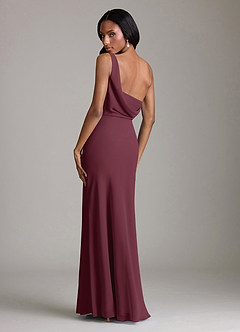 Azazie Madelyn Vestidos de damas de honor Vestido de Cabernet de Gasa de Corte Sirena Convertible con Hombro unilateral image10