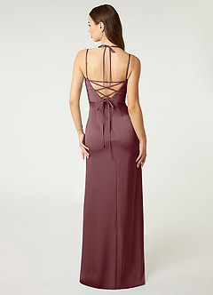 Azazie Desi Bridesmaid Dresses Sangria Sheath Halter Corset Stretch Satin Dress image2