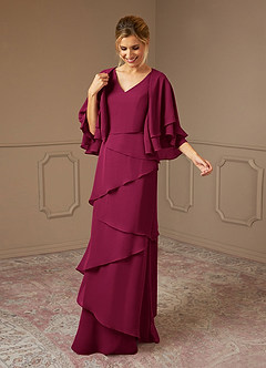 Azazie OHara Mère de la mariée Robes Robe Trapèze en Mousseline de soie Col V Bourgogne image8
