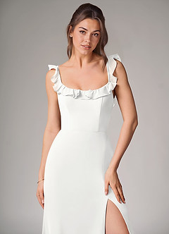 Azazie Callie Bridesmaid Dresses White Mermaid Side Slit Chiffon Convertible Dress image5