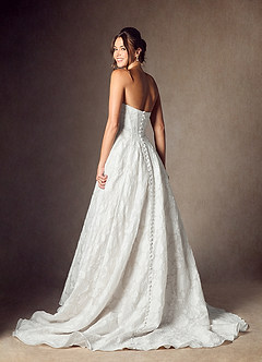 Azazie Meadow Wedding Dresses Diamond White Ball-Gown Strapless Floral Burnout Jacquard Dress image2