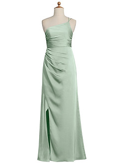 Azazie Eren Junior Agave Sheath Pleated Stretch Satin Dress image8