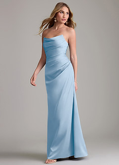 Azazie Lucille Bridesmaid Dresses Powder Blue Mermaid Strapless Stretch Satin Convertible Dress image3