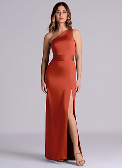 Azazie Philana 신부 들러리 드레스 A라인 한쪽 어깨 스트레치 새틴 바닥 길이 드레스 image8