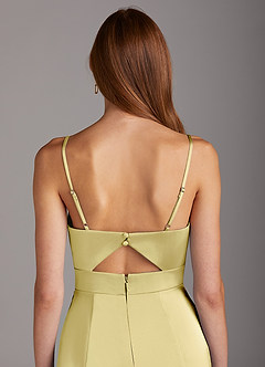 Azazie Shania Bridesmaid Dresses Lemon Sorbet Sheath V-Neck Pleated Stretch Satin Dress image4