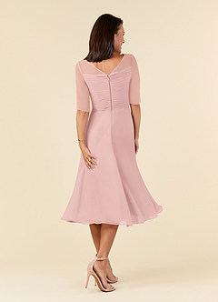 Azazie Naomi Abiti per la Madre della Sposa Abito A-Line in Chiffon Plissettato con Scollo a Barca Rosa Cipria image2