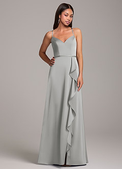 Azazie Naeem Robes de demoiselle d'honneur Robe Trapèze en Satin extensible Argent image5