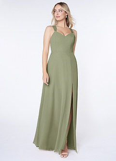 Azazie Jane Brautjungfernkleider A-Linie V-Hals Gefaltet Chiffon Kleid Pistazie image3