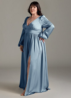 Azazie Norah Brautjungfernkleider A-Linie Stretch-Satin Kleid Staubblau image11
