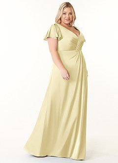 Azazie Soren 신부 들러리 드레스 A라인 주름진 스트레치 새틴 바닥 길이 드레스 image10