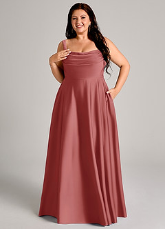 Azazie Shaude Bridesmaid Dresses Antique Rose A-Line Pleated Stretch Satin Dress image11
