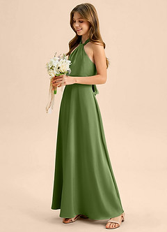 Azazie Beah Junior Juniper A-Line Pleated Stretch Satin Dress image7