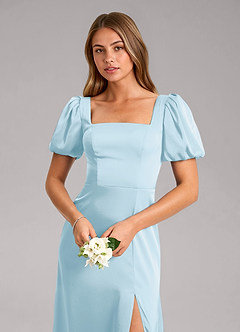Azazie Fyona Bridesmaid Dresses Sky Blue A-Line Pleated Stretch Satin Dress image6
