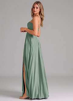 Azazie Akiko At-home Try On Dresses Agave A-Line Sweetheart Neckline Stretch Satin Dress image7