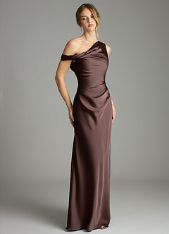Azazie Emerson Brudepigekjoler Havfrue Off-Shoulder Stræk satin Gulv-længde Kjole image5