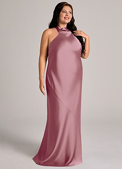 Azazie Velli Bridesmaid Dresses Vintage Mauve Mermaid High Neck Stretch Satin Dress image12