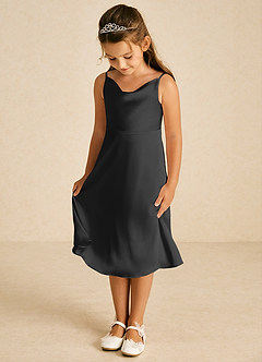 Azazie Zuzu Flower Girl Dresses Black A-Line Spaghetti Strap Stretch Satin Dress image3
