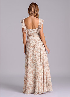 Azazie Leilani Bridesmaid Dresses Pink Fern Floral A-Line Pleated Chiffon Dress image2